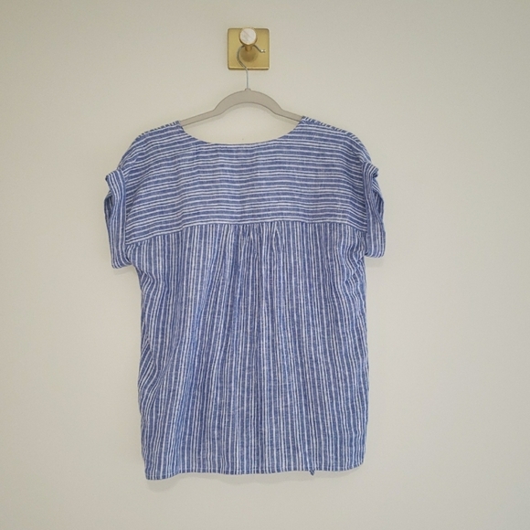 Nautica Women Linen Blend Top XS Blue White Stripes Short Sleeve Button Down - Picture 5 of 12